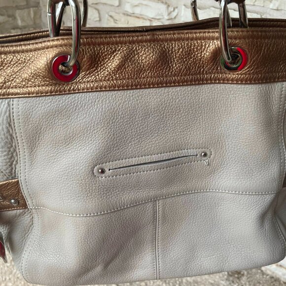 B Makowsky White and Bronze Large Leather Tote/Duffel Handbag Lined NWOT - Picture 8 of 12